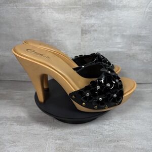 Candie's Black and Gold Floral Embellished Platform Heels